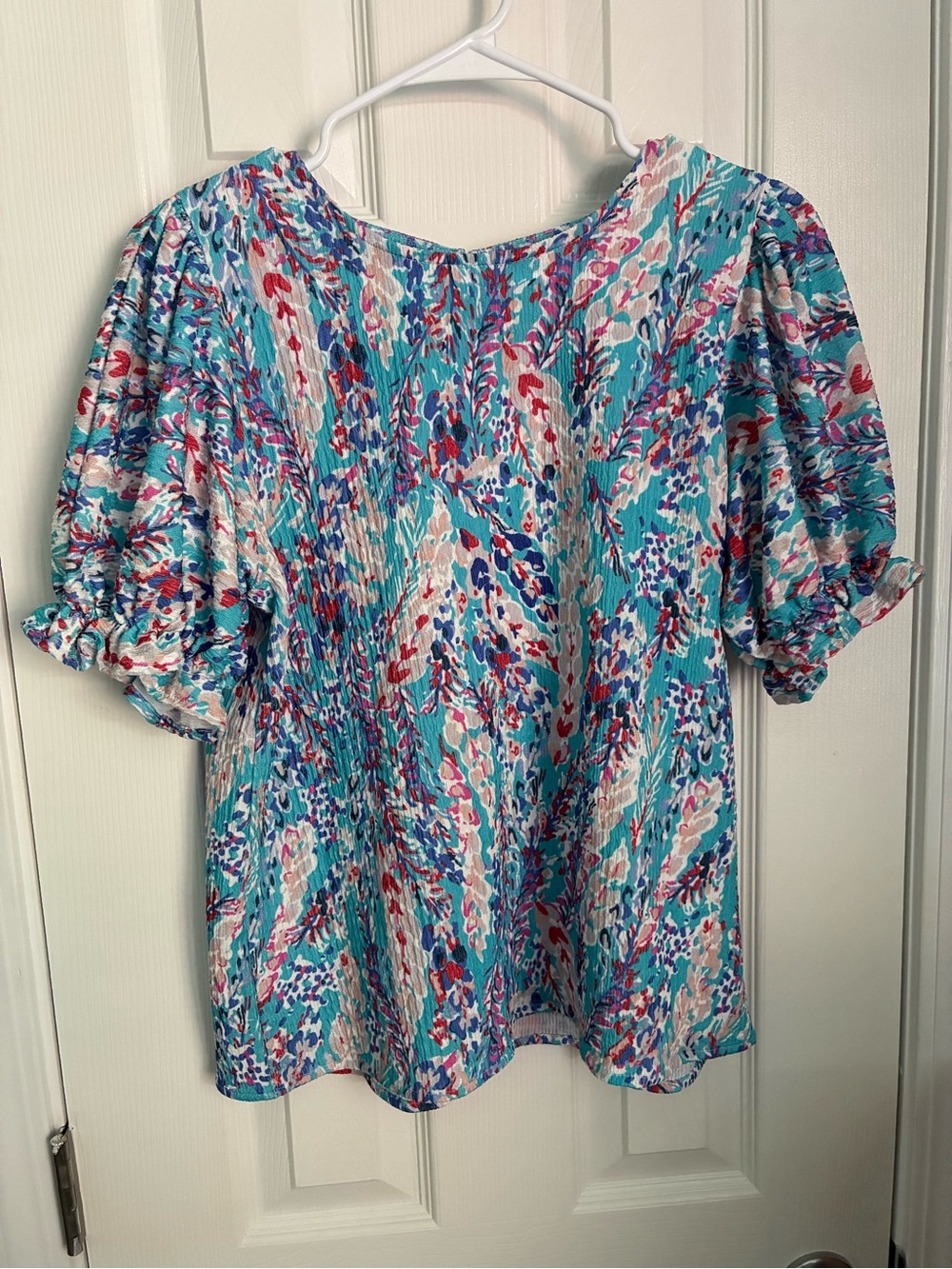 Floral Turquoise Puff-Sleeve Blouse